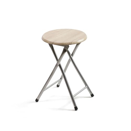 THE SECRET HOME - Taburete Plegable de Madera - 30x45cm - Estructura Metálica - Ideal para Cocina, Terraza o Jardín (Madera Clara)