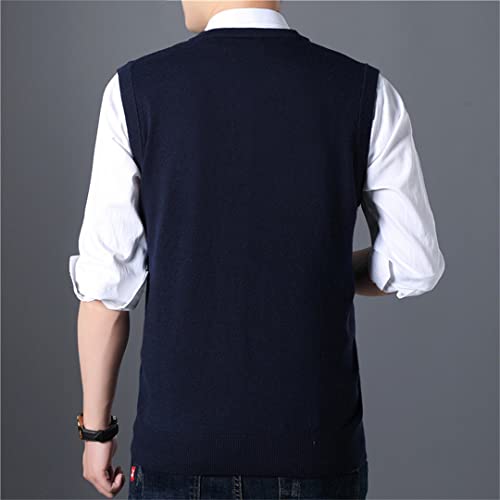Men Autumn Warm Cashmere Sweaters Classic Pure Color V-Neck Sleeveless Woolen Vest4
