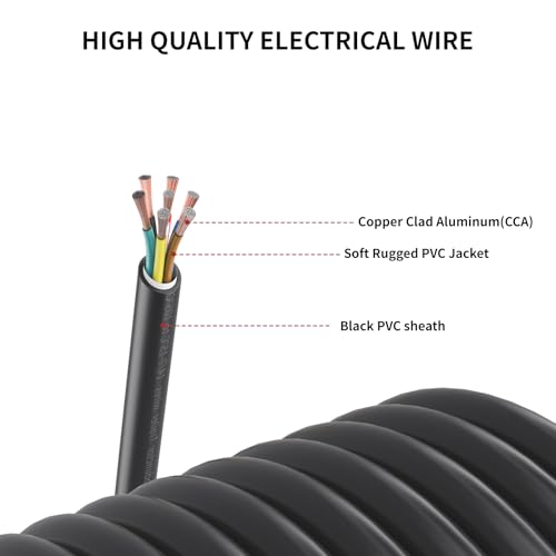Image of 7 Way Trailer Wire Harness Kit, 100 Feet Heavy Duty 14 Gauge 7 Wire Trailer Cable with Color-Coded PVC Jacket, 7 Pin Wiring Conductor for RV, Camper, Utility Trailers, Boat, Truck