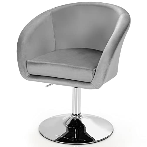 COSTWAY Chaise d'appoint Pivotante en Velours Moderne, Fauteuil de Bureau réglable en Hauteur Éponge Élastique, Base Galvanisée Charge 125kg (Gris)