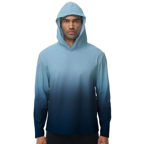 Men's Hooded UPF 50+ Gradient Shirt - Long Sleeve Sun Protection Rash Guard for Fishing, Running & Water Sports4
