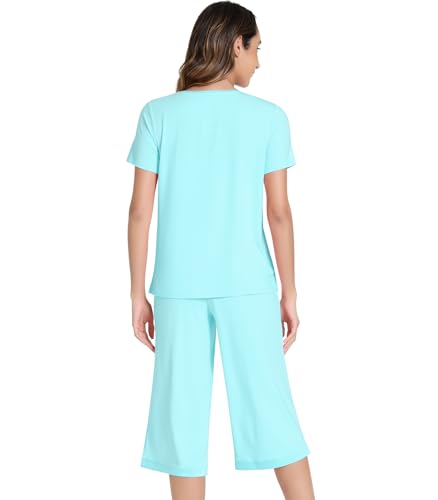 Image of NACHILA Bamboo Viscose Women's Pajamas Set Short Sleeve Pjs and Capri Pants | Soft like cloud,Breathable,Moisture wicking,Tagless