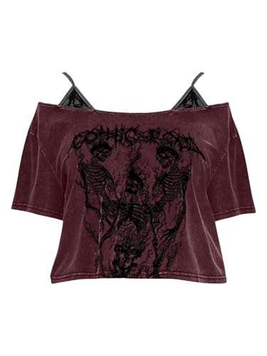 SOLY HUX Women's Plus Size Goth Cold Shoulder T-Shirts Graphic Tees Short Sleeve Loose Crop Tops