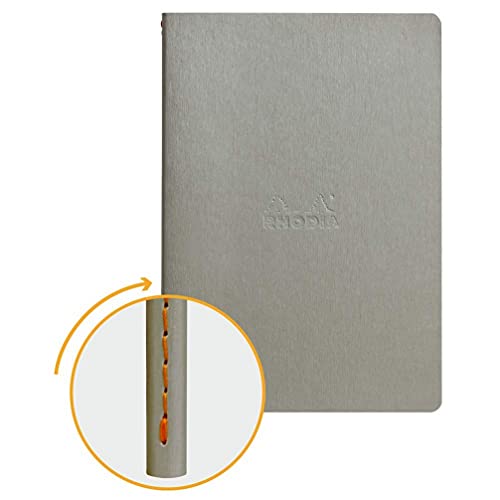 RHODIA 116451C - Soft Notebook with Silver Textile Stitching - A5 - Dotted Dot - 64 pages - Ivory Clairefontaine Paper 90 g/m - Faux Leather Cover - Rhodiarama Collection