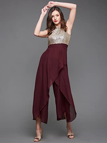 Image of Miss Chase Women's Off-White Solid Relaxed Fit Round Neck Sleeveless Regular Length Jumpsuit