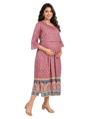 Image of RITIJYA Zipless Feeding Kurta Dress for Women | Maternity Nursing Kurti, No-Zip Easy Access | Extra Pleats Pre to Post Pregnancy | Quick-Dry Fabric | S-4XL