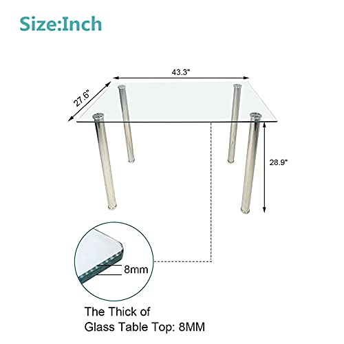 43'' Glass Dining Table with Glass Top, 180lb Weight Capacity Modern Leisure Kitchen Table with Stainless Steel Legs, Home Kitchen Dining Room Table Furniture Suit for 4/6 Person, White - Thumbnail 6
