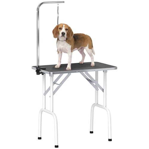 PawHut Trimmtisch klappbar Tierpflegetisch Schertisch Pflegetisch für Hunde Katzen Metall Schwarz 81 x 48 5 x 80 cm