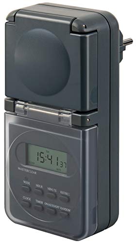 Brennenstuhl Digitale Wochenzeitschaltuhr IP44, Digitale Timer-Steckdose (Wochen-Zeitschaltuhr für den Außenbereich, mit erhöhtem Berührungsschutz) anthrazit (4 Stück)