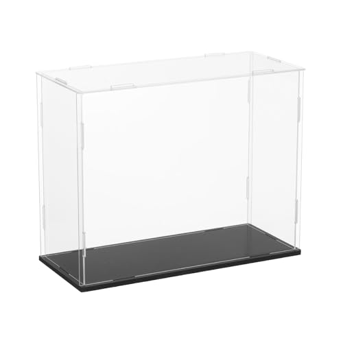 uxcell Vitrina acrílica transparente para coleccionables, cajas de exhibición autoensamblables, base negra, caja de almacenamiento a prueba de polvo para figuras de acción coleccionables, 9.8 x 3.9 x