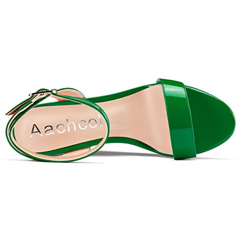 Image of Aachcol Women Platform Wedge Sandals Round Peep Open Toe Ankle Strap Slingback Two-Piece Chunky Block High Heel Dress Shoes Pumps Party Patent 4 Inch