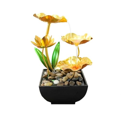 Gold Tabletop Water Fountain, Desktop Waterfall, Indoor Lotus Desktop Decorative Fountain, Home Bathroom Bedroom Decor.