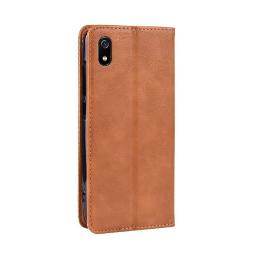 Capa para Xiaomi Redmi 7A,Retro Flip magnético,Caso de telefone de couro PU,Design de carteira com 3 slots de cartão e 1 clipe de dinheiro -Brown