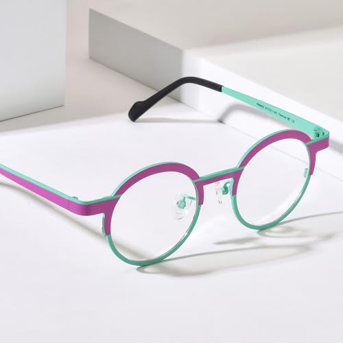 Image of FONEX Colorful Pure Titanium Glasses Frame Women Retro Round Eyeglasses