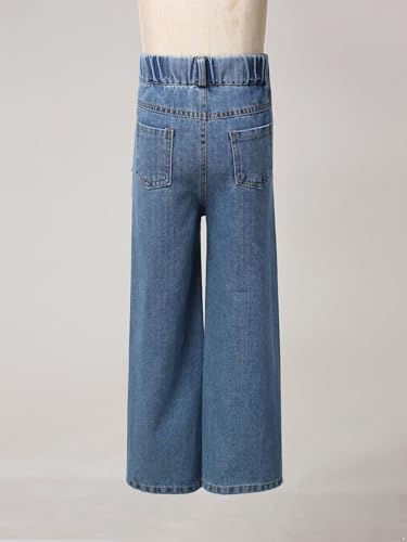 Jhaoyu Kids Girls Baggy Jeans Distressed Ripped Wide Leg Denim Pants Elasticated Waist Casual Trousers4