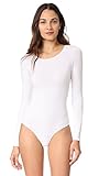 Yummie Women's Long Sleeve Seamless Shaping Thong Bodysuit, White, Medium/Large