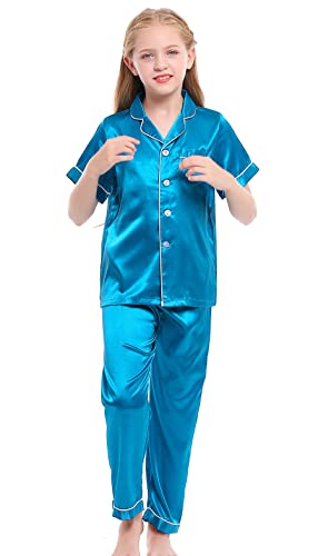 Image of Kids Satin Short-Top and Long-Pants 2-Pieces Pajamas Sleepwears Set