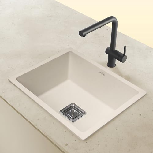 Image of Benelave by Hindware BLACP91010 Quartz Sink 21x18 for Kitchen | Single Bowl | White Color | Better Sound Absorption for Quieter Use | 7-year Manufacturer Warranty