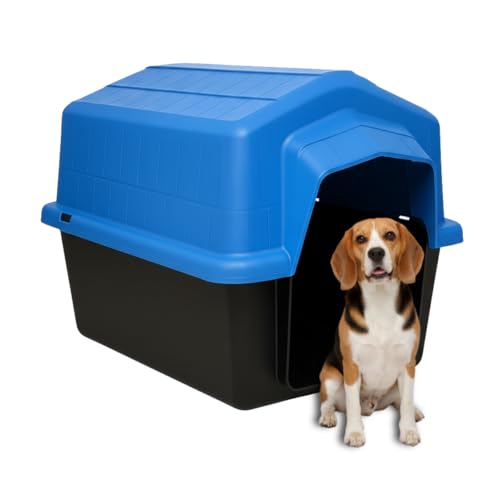 Casinha Plástica Grande Cachorro Grande N5 Uso Externo Interno Caminha | Proteção UV | Raças Pequenas Médias Grandes Até 22kg (Azul)