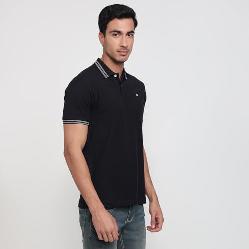 Image of Raymond Men Modern Fit Solid Pattern Pure Cotton Polo Neck Half Sleeve Casual T-Shirt