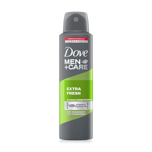 Dove Men + Care Extra Fresh Anti Perspirant Deodorant Aerosol Spray For Men, Long Lasting Anti Sweat And Body Odour, 48 Hour Protection For A Clean And Fresh Fragrance, Large Pack (3 x 150ml)