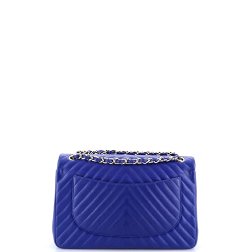 Pre-Loved Classic Double Flap Bag Chevron Lambskin Jumbo, Blue3