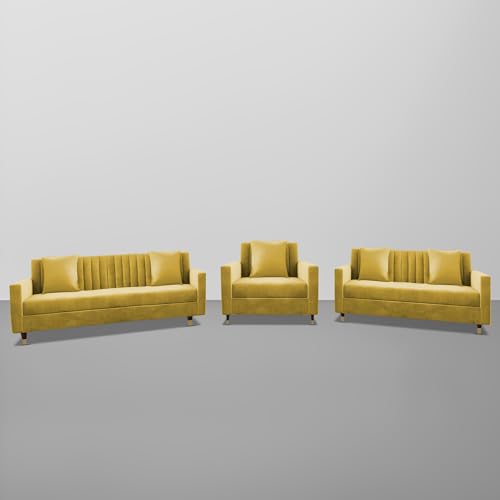 Image of Casaliving Garcia 3+2+1 Seater Sofa Set for Living Room (Yellow Colour) Premium Fabric Sofa