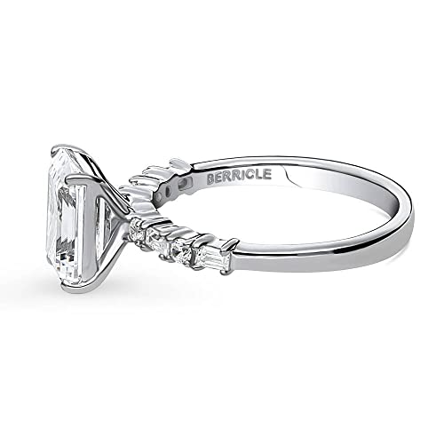 BERRICLE Sterling Silver Solitaire Wedding Engagement Rings 2.1 Carat Emerald Cut Cubic Zirconia CZ Vintage Inspired Art Deco Promise Ring for Women, Rhodium Plated3