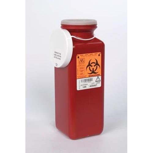 Sharps Container 1.7 Qt, Tamper Resistant Lid, Red, 3-1/2"D x 3-1/2"W x 10"H 20 pk