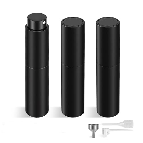 10ml Refillable Travel Perfume Spray Bottle - Portable Cologne Atomizer with 3 Transfer Tools, Leak-Proof - Travel Essentials for Men & Women, Matte Black