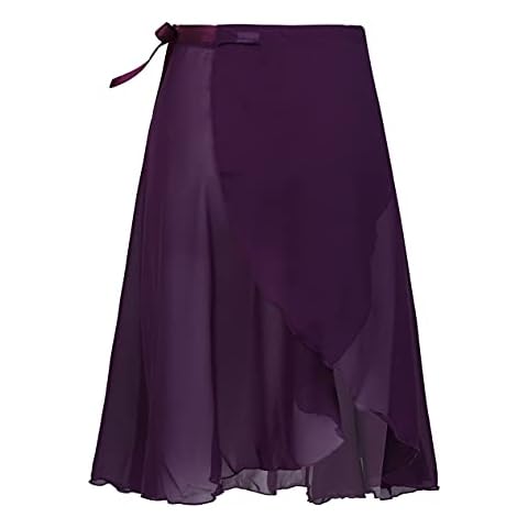 inlzdz Damen Ballettrock Chiffon Wickelrock Tutu Röckchen Tanzrock Mittelrock Unregelmäßig Gymnastik Training Tanz Performance Kostüm Ballett Kleidung b_Violett One Size Cover