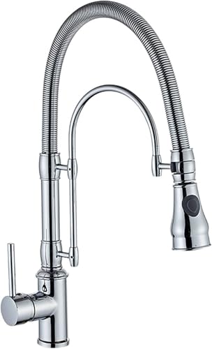 KJHONG Grifo de cocina extraíble, grifo mezclador de fregadero de resorte de una sola palanca de arco alto, 2 funciones de lavandería