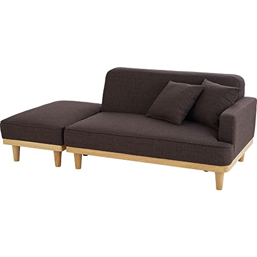 アイリスプラザ ソファー 1人掛け 2人掛け カウチソファ オットマン 幅約108×奥行約77×高さ約58.5cm 木製胡坐 ブラウン