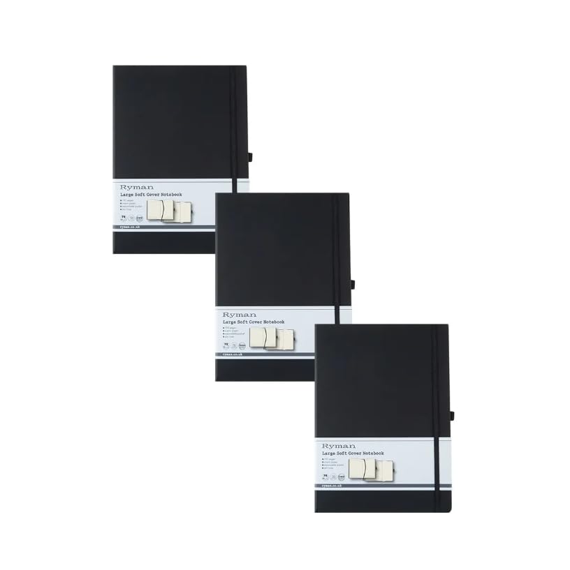 Ryman 3 Pack of Black A4 Lined Soft Cover Notebooks