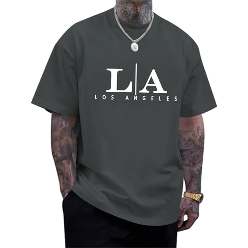 Image of BeWithYou Oversized Graphic Tshirts for Men Vintage Los Angeles Letter Graphic Shirt Baggy Streetwear Tee Casual Cotton Tops
