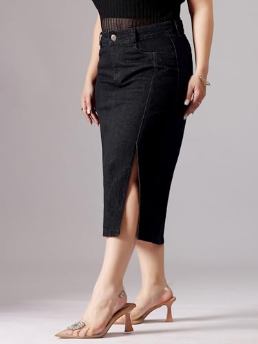 Image of Miss Chase A+ Women's Regular High Rise Above Knee Stretchable Denim Shorts & Skirts