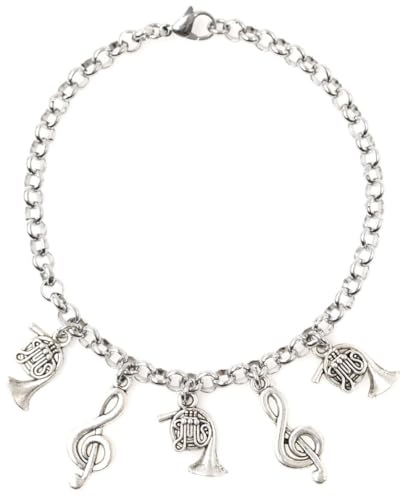 Image of Adjustable 8.5 inch Stainless Steel Bracelet French Horn Treble Clef Personalize with Clip on Charms 68Q