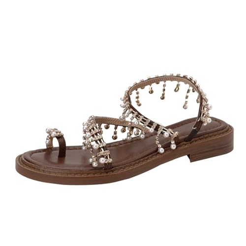 Womens Sandals Women's light sandals with soft sole and rhinestones, evening breeze, flat bottom, beach and seaside