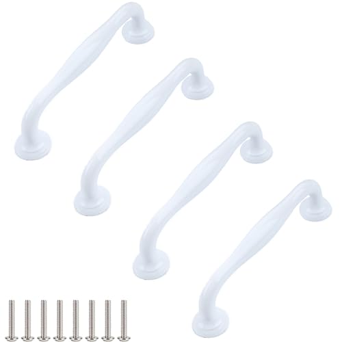 Eruo Cabinet Handles 4-Pack Door Pulls Bar-Style DrawerHandles 4.5" Cupboard Pulls White Furniture Zinc Pulls