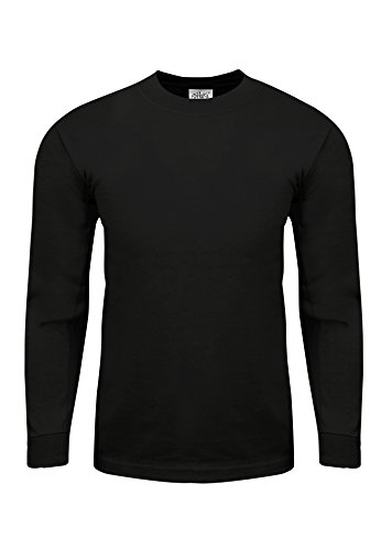 Fitscloth Men's Cotton T Shirt â€“ Heavyweight Long Sleeve Crew Neck Plain Soft Heavy Tee Top Tshirts Regular Big Tall Size FITSMHL02 Black 5X-T