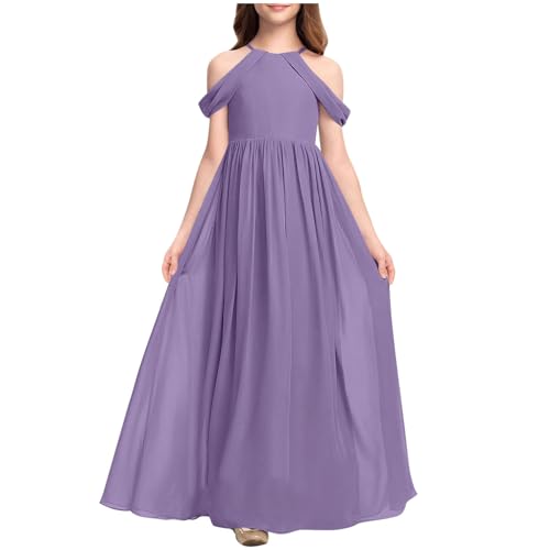 Lmdudan 2025 Off Shoulder Bridesmaid Dresses Girl Dress Formal Dress Teen Girls Wedding A-line Chiffon Party Dresses 3-14Y