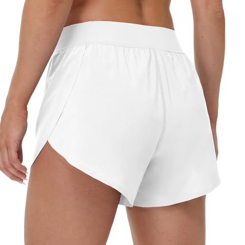 MCEDAR Women's Mid Waist Athletic Running Shorts 4" High Split for Dolphin Shorts with Comfy Mesh Liner for Gym Workout Track2