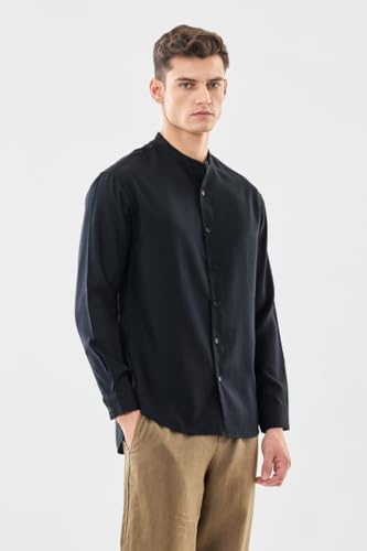 Image of SNITCH Men Casual Shirt | Oversized Fit Full Sleeve Mandarin Collar Solid Design | Modal Blend & Breathable Fabric for Everyday Wear & Semi-Formal Occasions