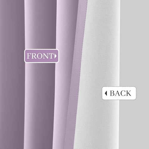Yakamok Lilac 100% Blackout Curtains 63 Inches Long with 2 Thick Layers-Light Purple Room Darkening Thermal Insulated Window Curtain Set of 2 Panels for Bedroom Living Room 52x63 Inches,Lavender
