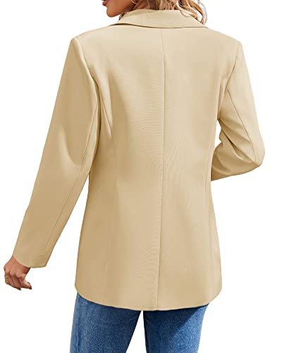 Cnkwei Womens Casual Blazers Open Front Long Sleeve Lapel Collar Work Office Jacket Beige4