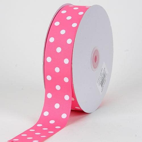 BBCrafts 1-1/2 Inch x 50 Yards Grosgrain Ribbon Polka Dot - Hot Pink with White Dots