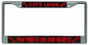 Cats Leave Paw Prints Chrome License Plate Frame Free Screw Caps with This Frame