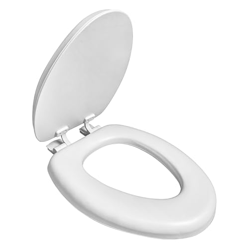 Plexon Elongated Soft-Close Toilet Seat Memory Foam Cushioned Premium Vinyl with Wood Core Stain-Resistant Quick-Release Hinges White 19-Inch