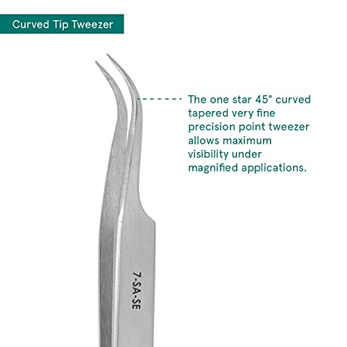 Excelta Curved Tip Tweezers, Very Fine Points, One Star, Stainless Steel, Anti-Magnetic, 4.5” Length #TOP3