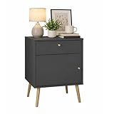 Mesita de Noche, Mesa Auxiliar Guadiana Mat Grey con 1 Puerta y 1 Cajón, Color Gris Mate, 51 x 40 x 73 cm